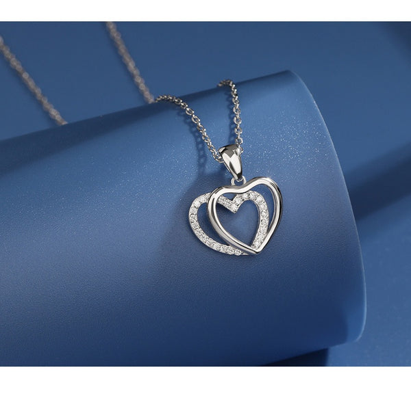 925 Sterling Silver Double Heart-shaped Necklace For Women Summer
